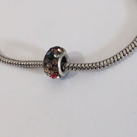 Silver Black with Rainbow Rhinestones Charm for Pandora‎ Style Bracelet - Picture 3 of 3